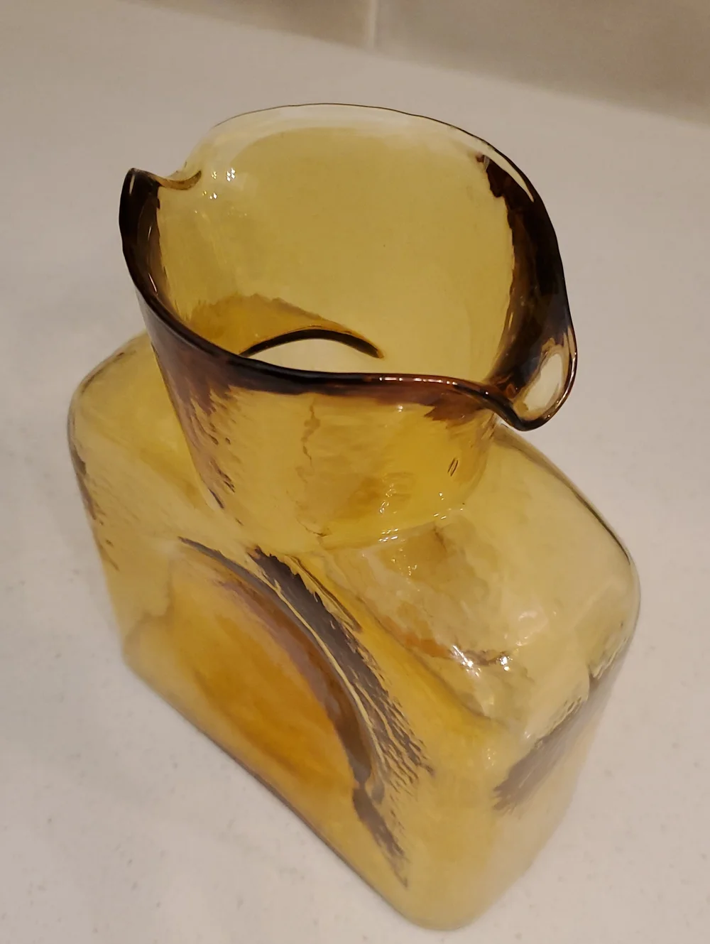 Blenko Double Sided Spout Water Bottle Pitcher Vase Amber Glass